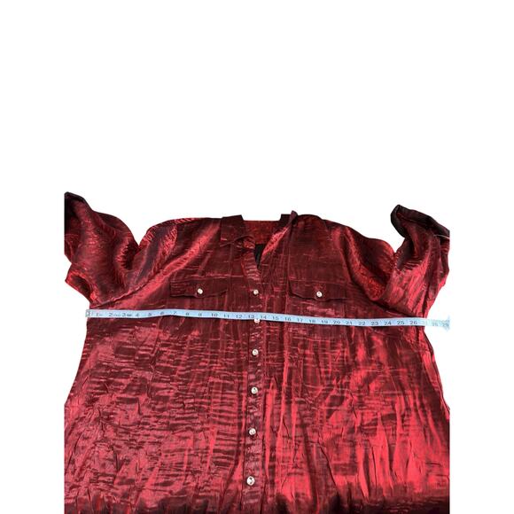 NY Collection Women Button Down Blouse Plus Red Holiday Christmas Festive 3X - Picture 11 of 12